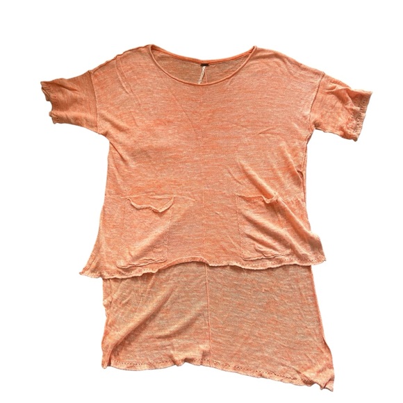 Free People Linen Blend Highlighter Orange High Low Step Hem Knit Top Sz S - Picture 12 of 14